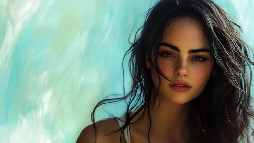 Sea-breeze muse with windswept hair and sunlit gaze.