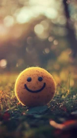 Sunny smiley tennis ball glows gently in warm afternoon light