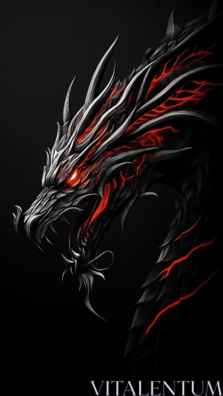 Infernal dragon profile glows with molten crimson light.