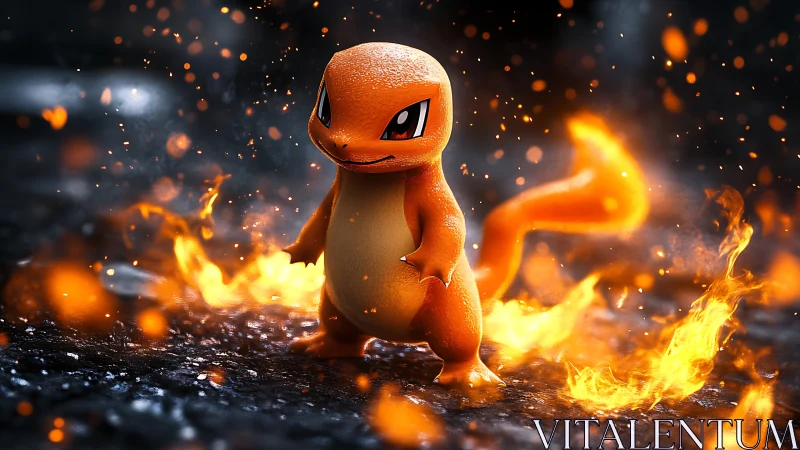 Charmander Rises Through Fiery Flames and Sparks