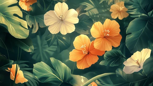 Golden Petals Perform Beneath Emerald Foliage Canopy