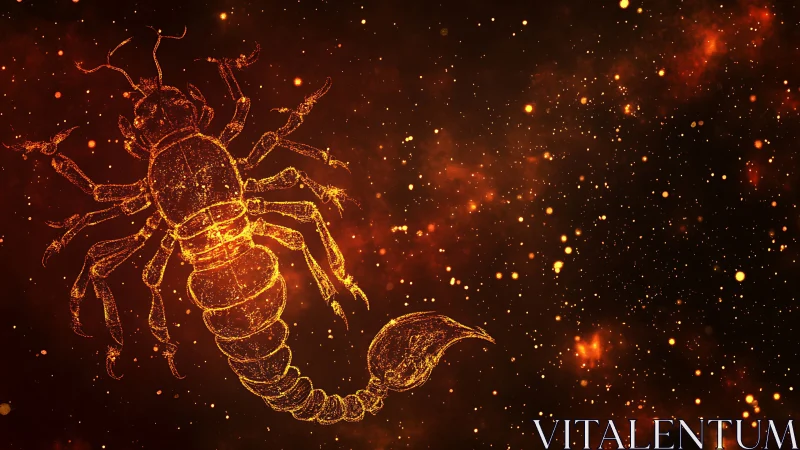 Star-forged cosmic scorpion drifts through ember-specked void