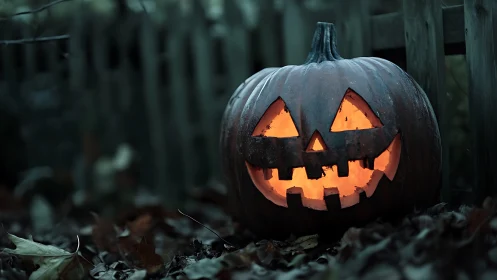 Moody jack-o’-lantern portrait with shallow depth of field.