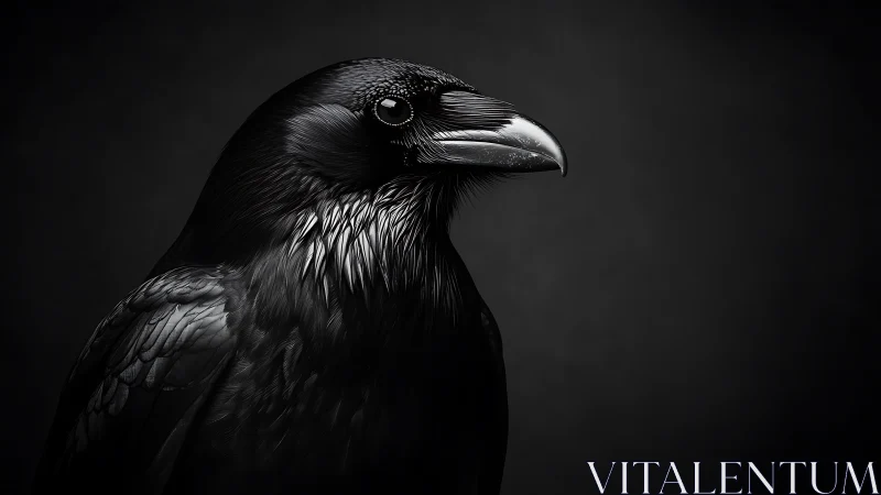 Majestic Raven Portrait in Dramatic Black and White Photography.