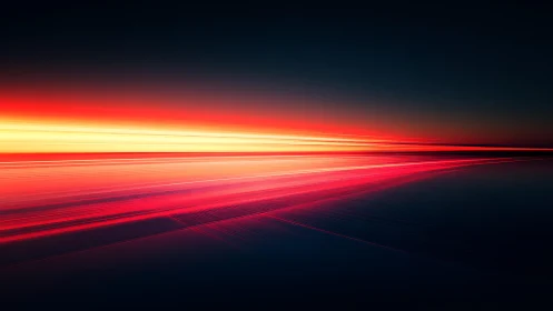 Futuristic Light Streaks on Horizon at Sunset in Abstract Style.