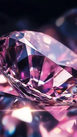 Photorealistic macro of faceted pink gemstone refractions.