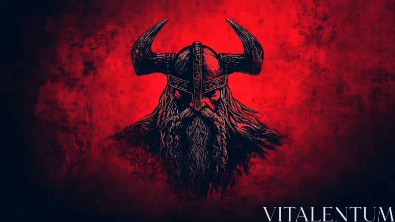 Viking warrior portrait on textured red background.