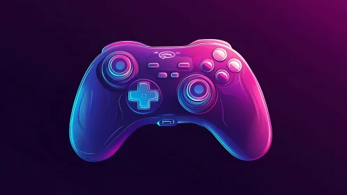 Neon Gaming Controller with Cyan Pink Gradient Glow