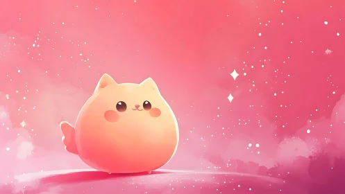 Round pastel cat character glows on soft pink backdrop