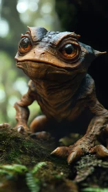 Curious forest creature gazes ahead with bright amber eyes