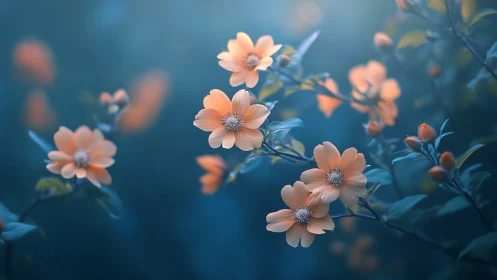 Peach Petals Whisper Secrets to Twilight's Velvet Blue.