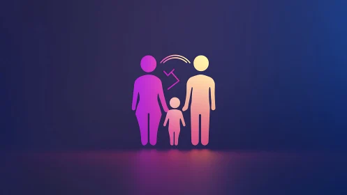 Minimal gradient family icon with broken connection arc.