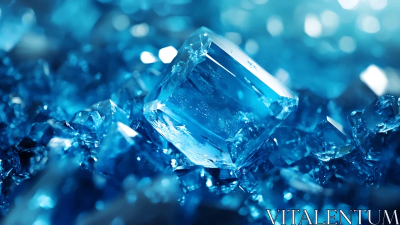 Blue crystal macro captures luminous geometric facets.