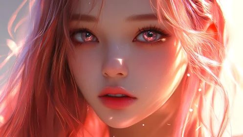 High-detail anime portrait with luminous pink hair and eyes.