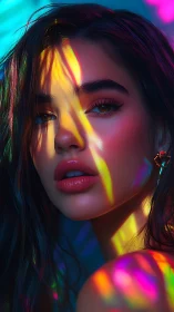 Chromatic refraction portrait under synthetic prism lighting.