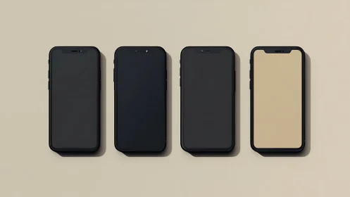 Four Smartphones Displayed Against Neutral Backdrop.