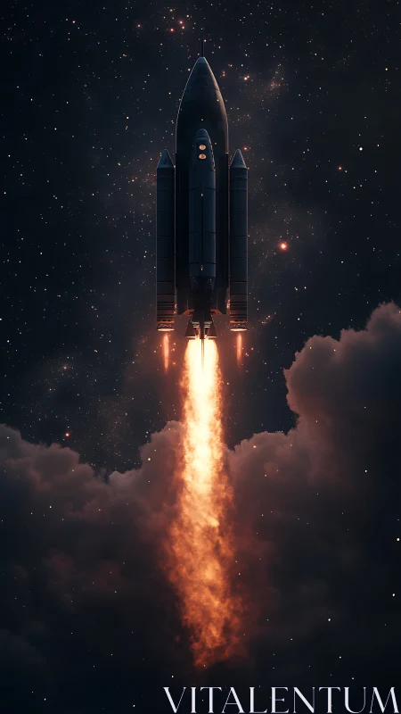 Starlit rocket carves a blazing tunnel through velvet night