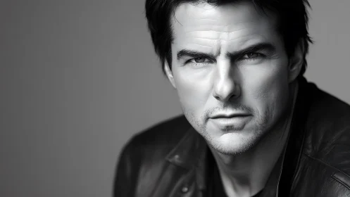 Monochrome male portrait in dramatic studio close-up lighting.