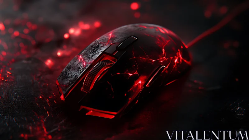 Fiery red gaming mouse glows like molten lava in the dark