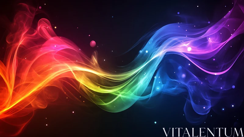 Chromatic light waves flowing across deep cosmic void.