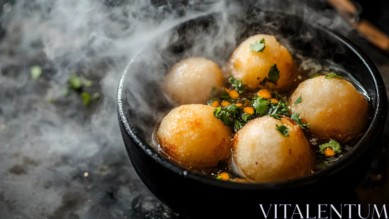 Steaming street-food dumplings simmer in aromatic spiced broth