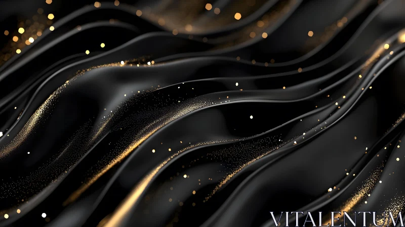 Elegant black and gold abstract waves with shimmering light accents.