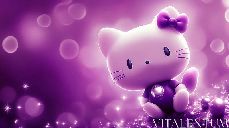 Starlit kitty capsule drifts through glowing violet bokeh haze