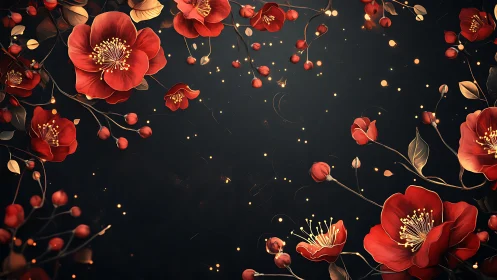Luminous Red Blossoms Dance in Darkness.