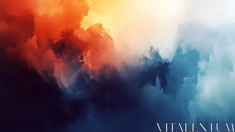 Abstract digital cloudscape shows warm to cool color gradient
