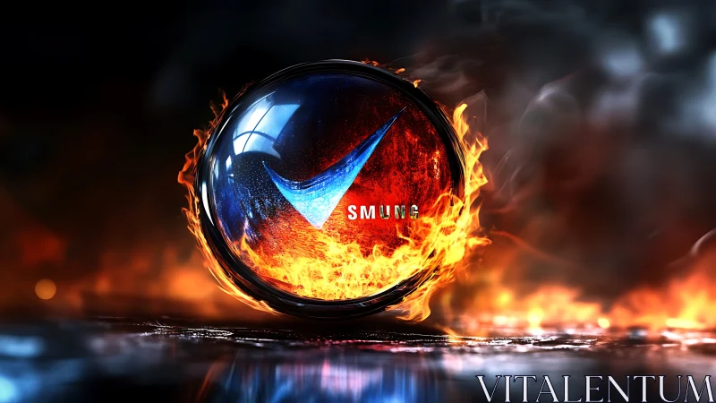Spherical orb with internal fire gradient and branding element