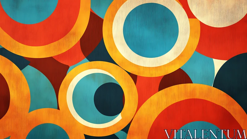 Geometric concentric circles in warm and cool contrast palette.