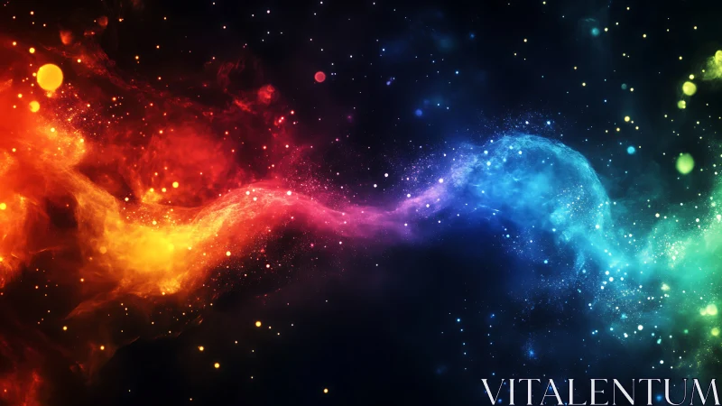 Shimmering cosmic colors flow gently across the starry sky