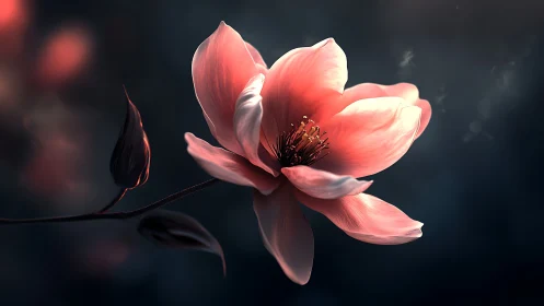 Luminescent Three-Petal Bloom with Subsurface Scattering and Studio Lighting