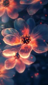Translucent glowing flowers with dark abstract background.