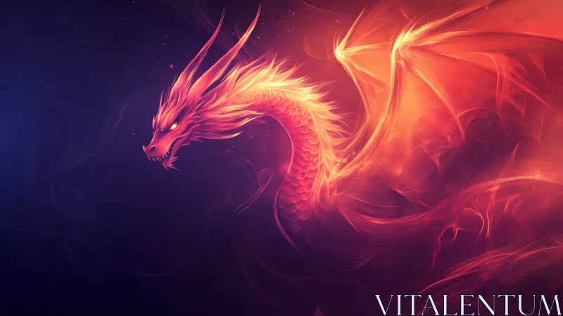 Fiery dragon silhouette emerges from abstract glowing smoke