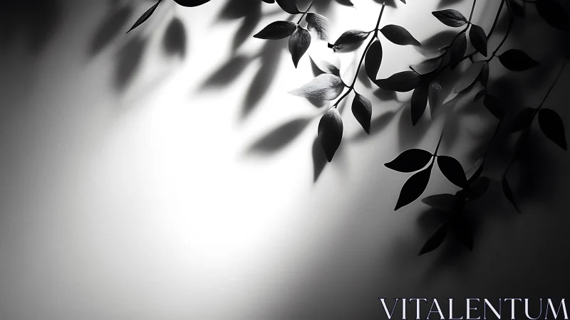 Directional sidelight casting crisp foliage silhouettes on wall