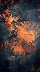 Molten orange textures erupt across dark stormy canvas.