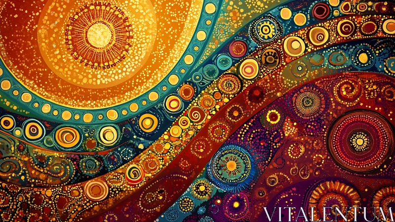 Circular abstract pattern with layered radiating arcs.