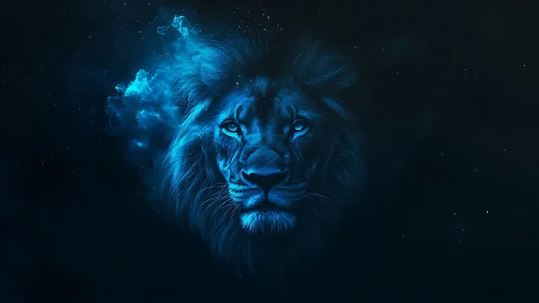 Starlit nebula lion drifts forward as a cosmic midnight guardian