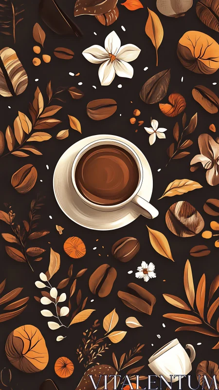 Coffee constellations orbit a steaming cup in autumn hush