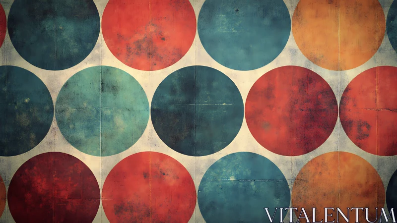 Geometric grid of large colored circles on worn background.