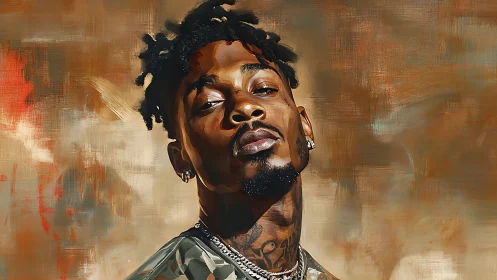 Male portrait against textured warm background, digital painting.