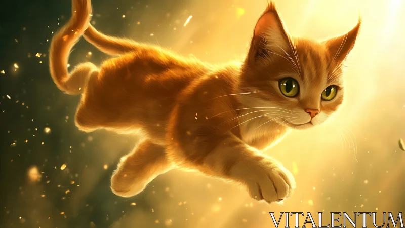 Golden Cat with Luminous Aura in Motion.