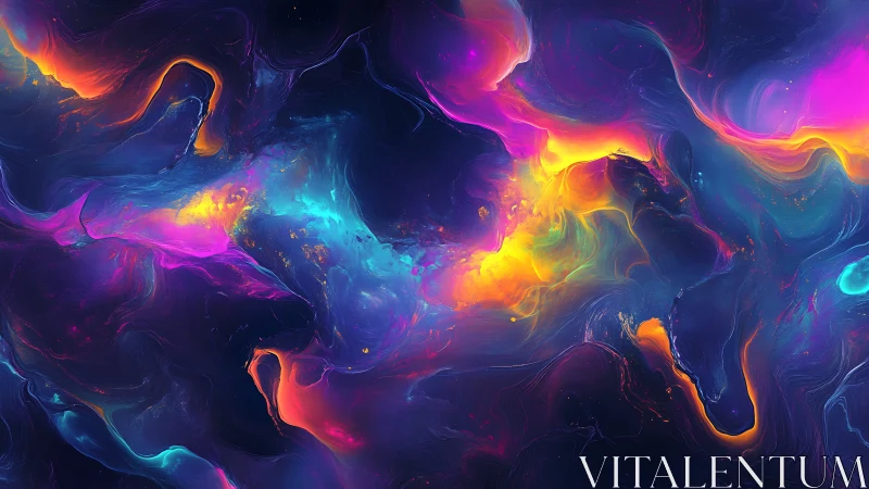 Glowing cosmic swirls drift through a dreamy neon night sky