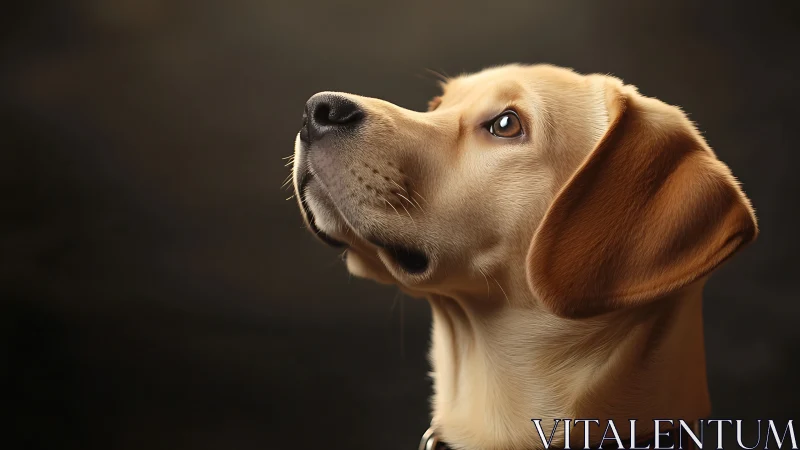 Golden labrador profile in soft studio rim lighting portrait.