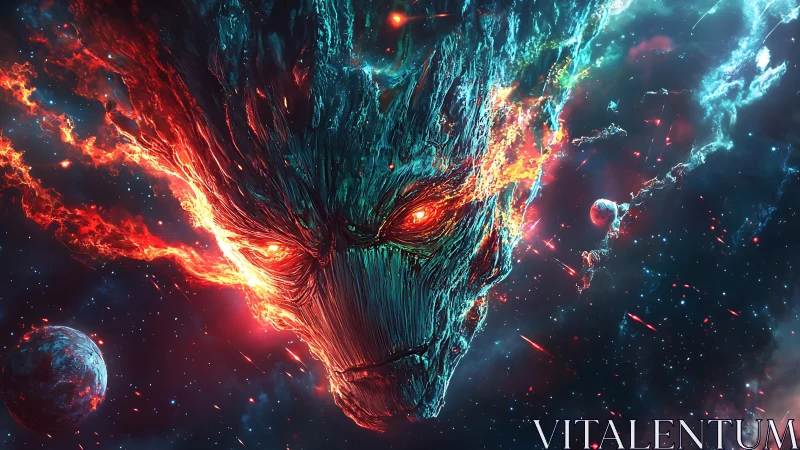 Cosmic nebula forms large fiery anthropomorphic face structure