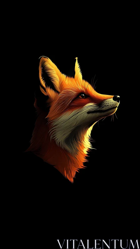 Vivid fox portrait glows against deep black negative space