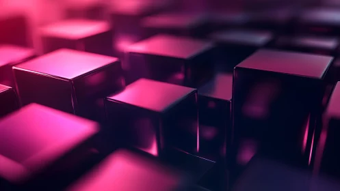 Glossy magenta cubes form reflective 3D grid with shallow depth