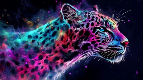 Neon Snow Leopard Commands Quantum Mystique