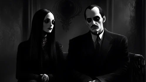 Elegant gothic couple sharing a quietly haunting moment together.